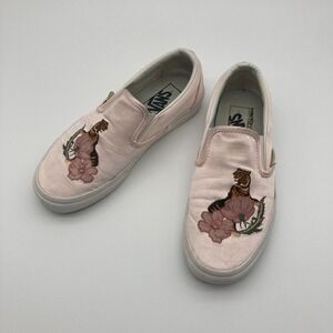 Vans Sneakers Pink Satin Embroidered Tiger Floral Ultracush M 5.0 W 6.5 Slip On